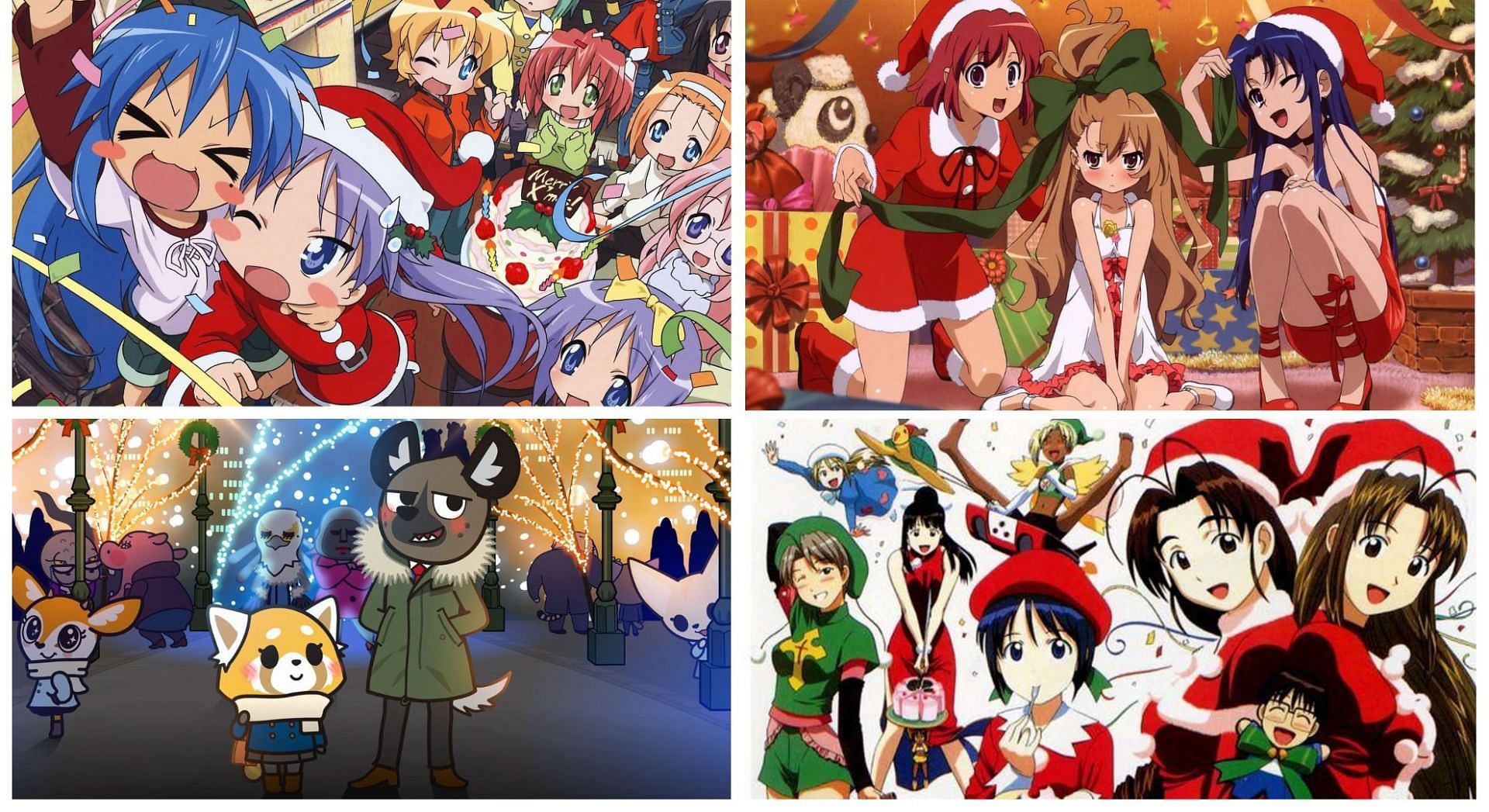Lucky Star, Toradora, Aggretsuko and Love Hina christmas specials/episodes (Image via Sportskeeda)
