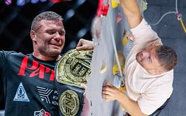 WATCH: Heavyweight champ Anatoly Malykhin goes wall climbing with wife and manager Sayat Abdrakhmanov