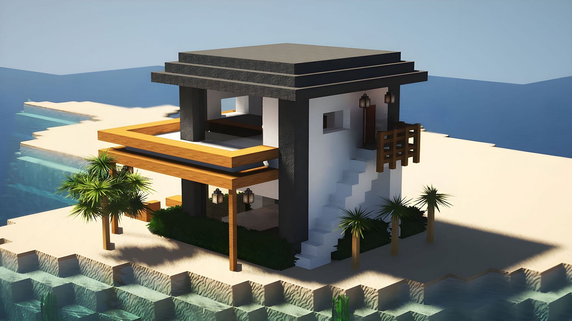Minecraft beach houses are beautiful builds (Image via Youtube/CurtisBuilds)