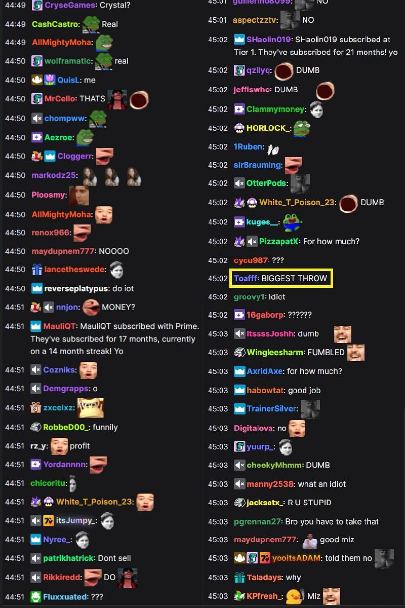 Twitch chat reacts to the streamer&#039;s reveal of getting offered $600,000 for his rare games collection (Image via Twitch)