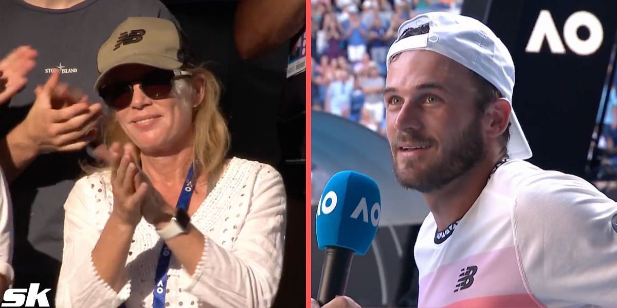 Tommy Paul, and his mother Jill MacMillan in attendance at the Rod Laver Arena
