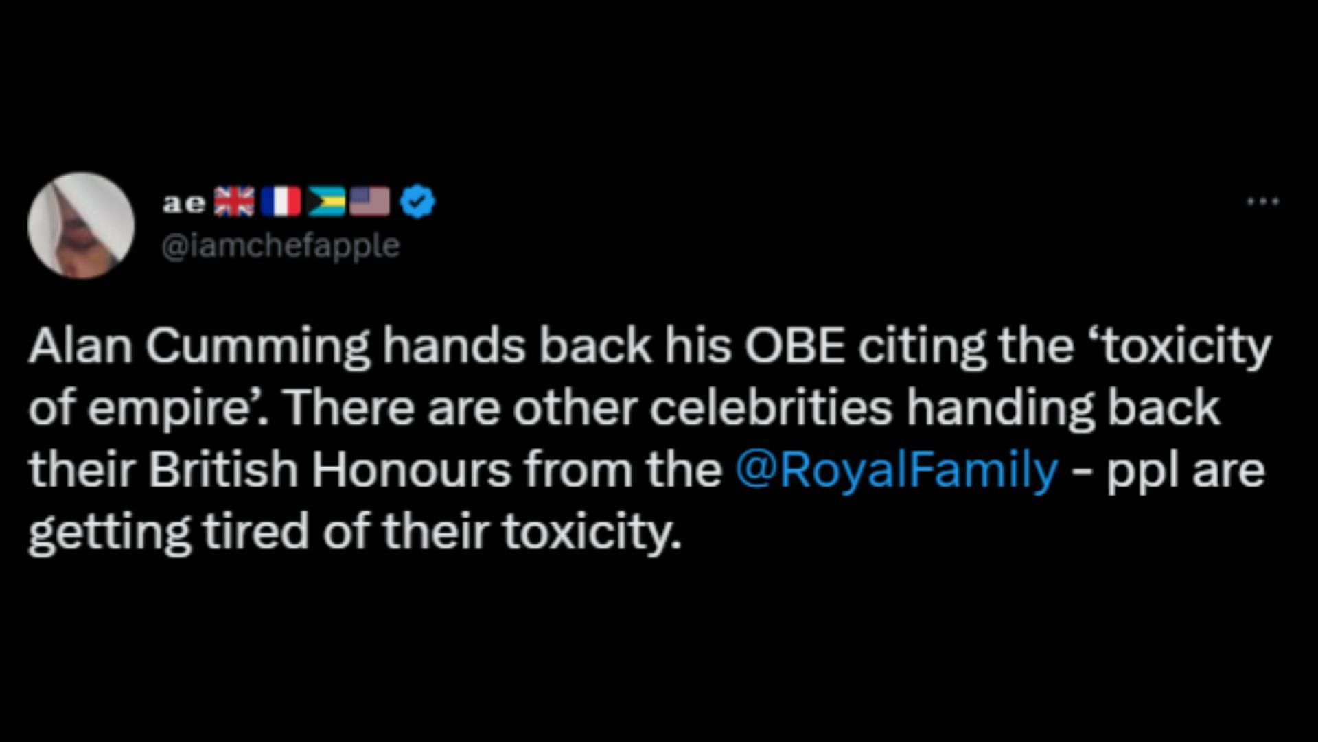 Alan Cumming Returns His OBE Due to the Toxicity of Empire