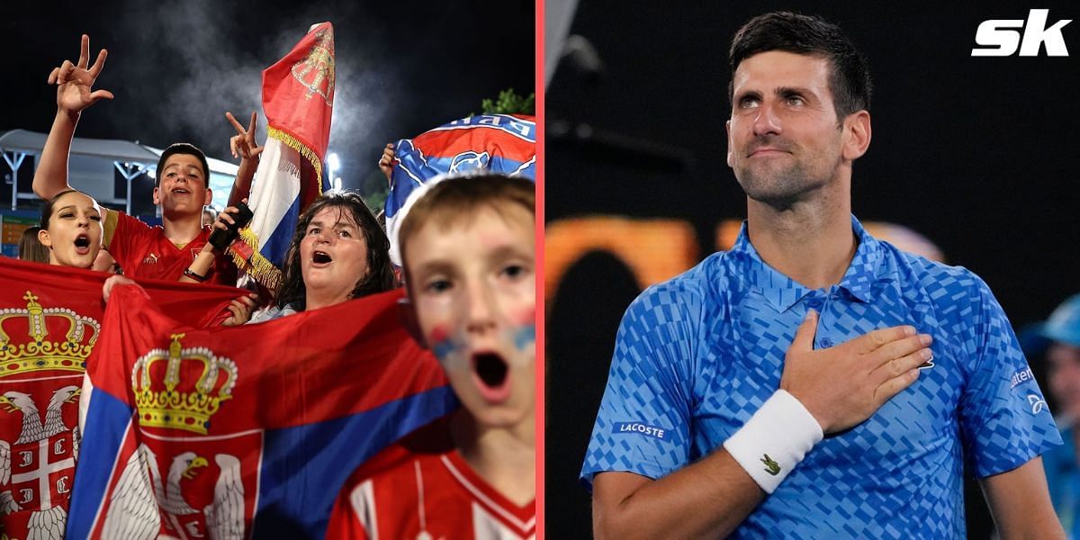 Novak Djokovic reacts to his fans