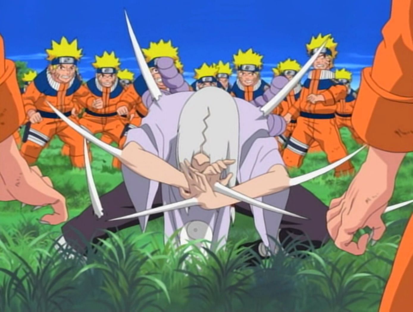 Naruto and his Shadow Clones against Kimimaro (Image via Pierrot Studios)