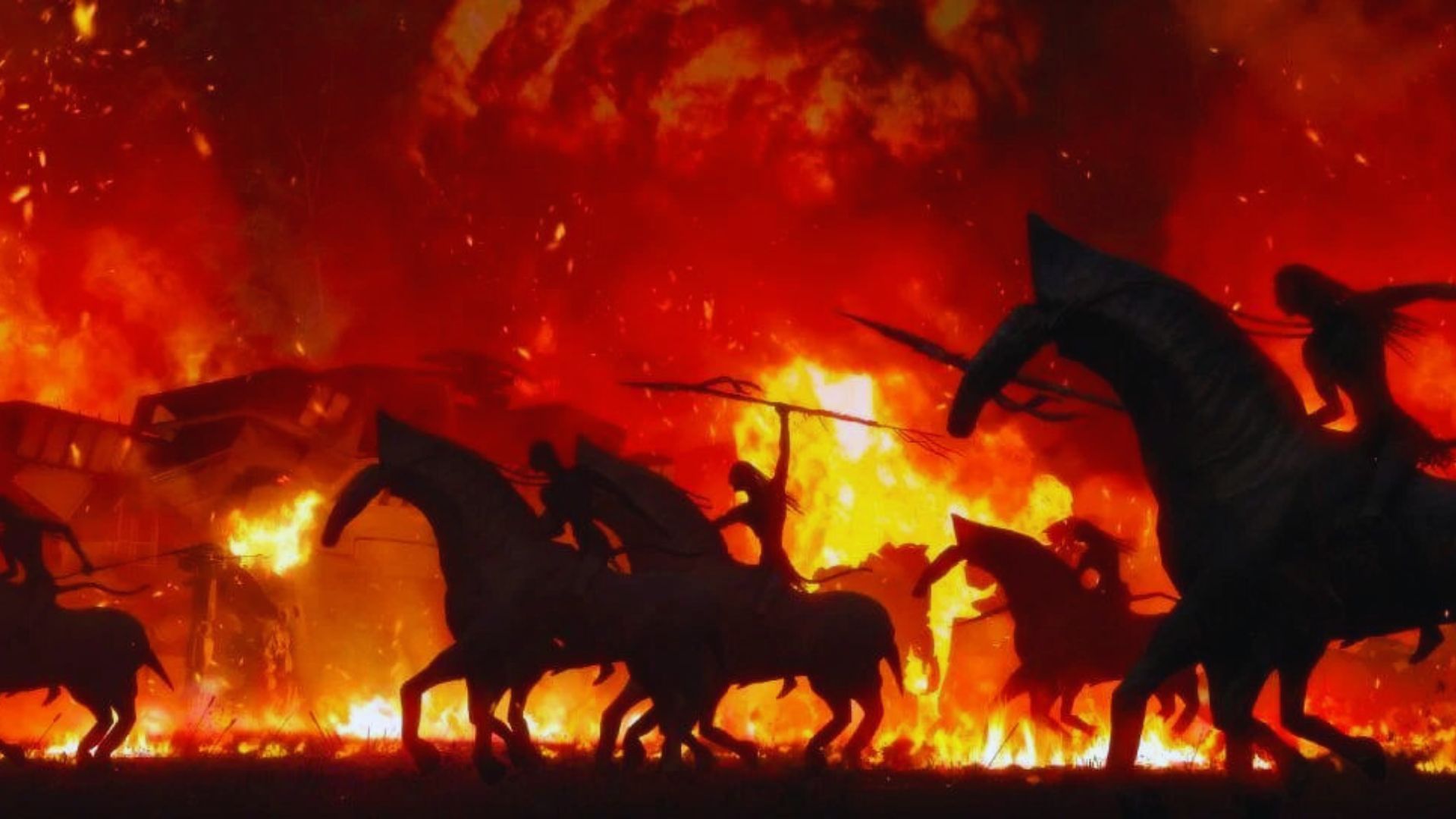 Concept Art of N&#039;avi riding through fire (image via 20th Century Studios)