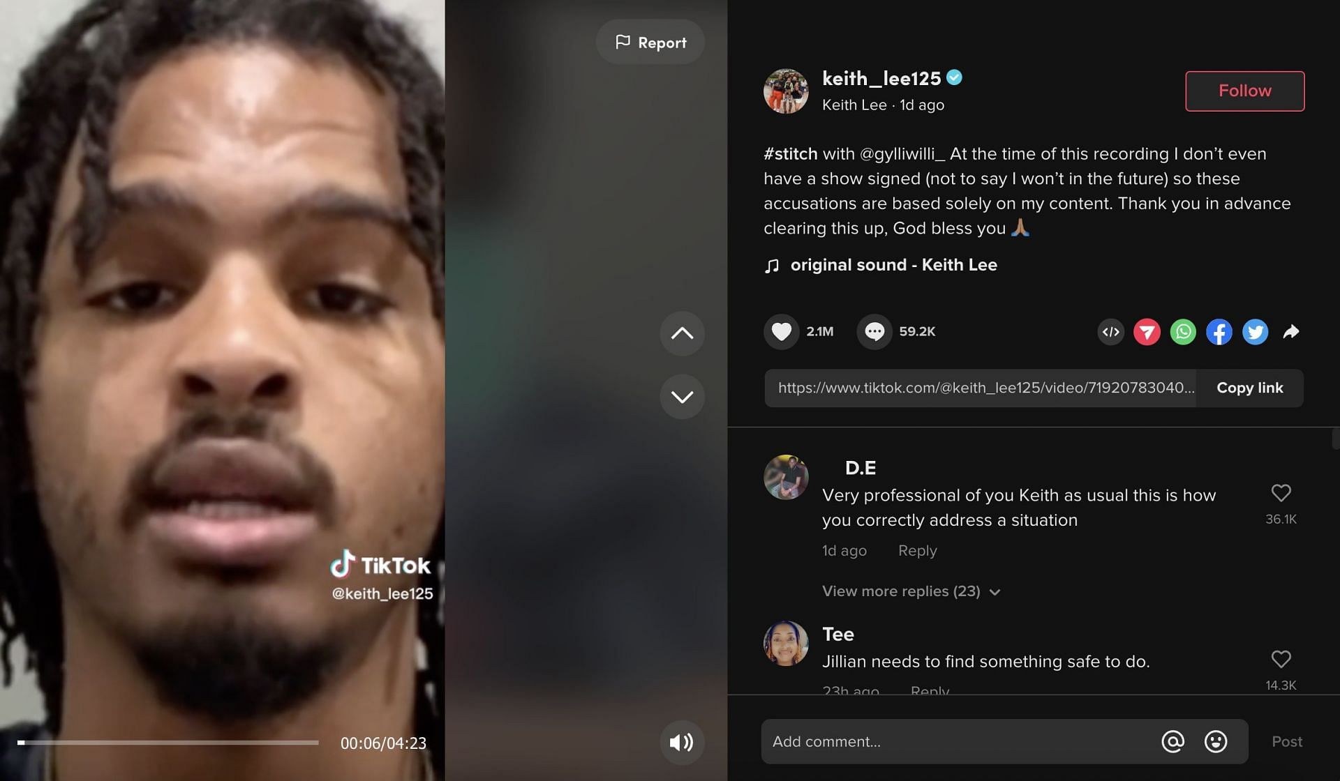 Keith Lee clapped back at the producer, claiming he had never stolen anything from anybody. (Image via TikTok)