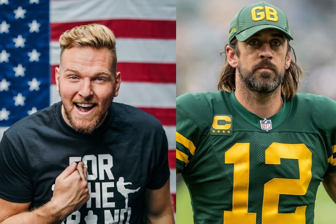 Host of the Pat McAfee Show, Pat McAfee (l) and Packers QB Aaron Rodgers (r)
