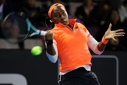 Coco Gauff in action at the 2023 ASB Women's Classic