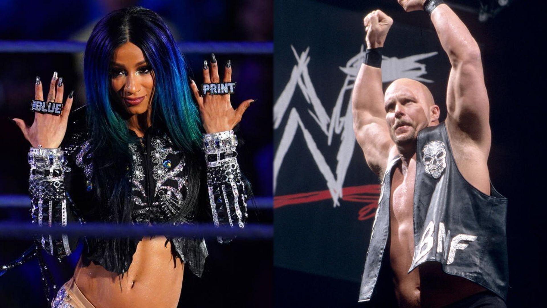 Mercedes Mone (Left), Stone Cold Steve Austin (Right).