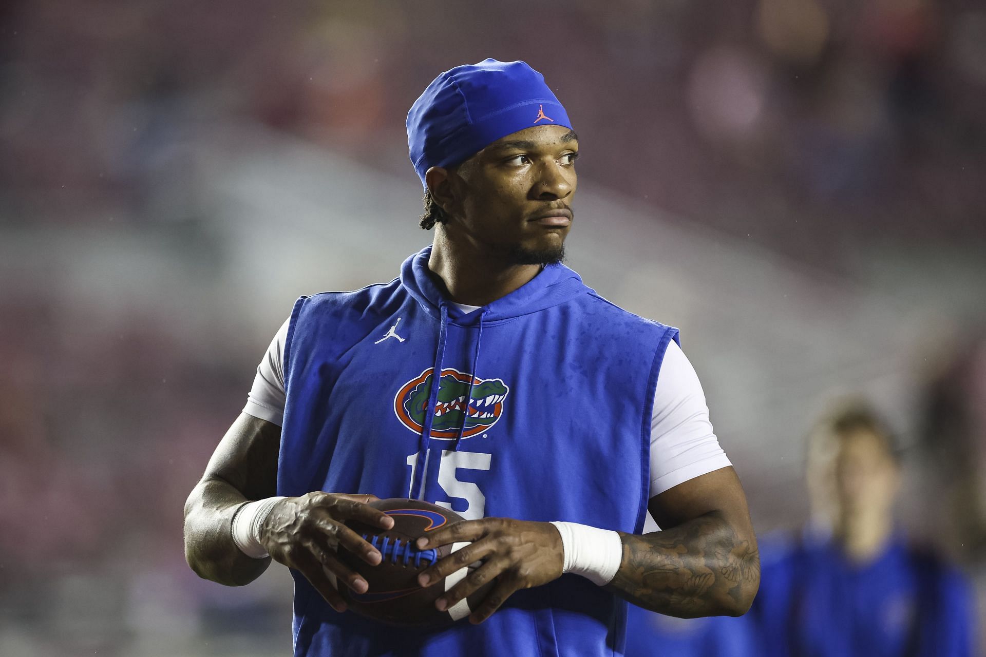 Anthony Richardson of the Florida Gators looks on before the start of a game against the Florida State Seminoles