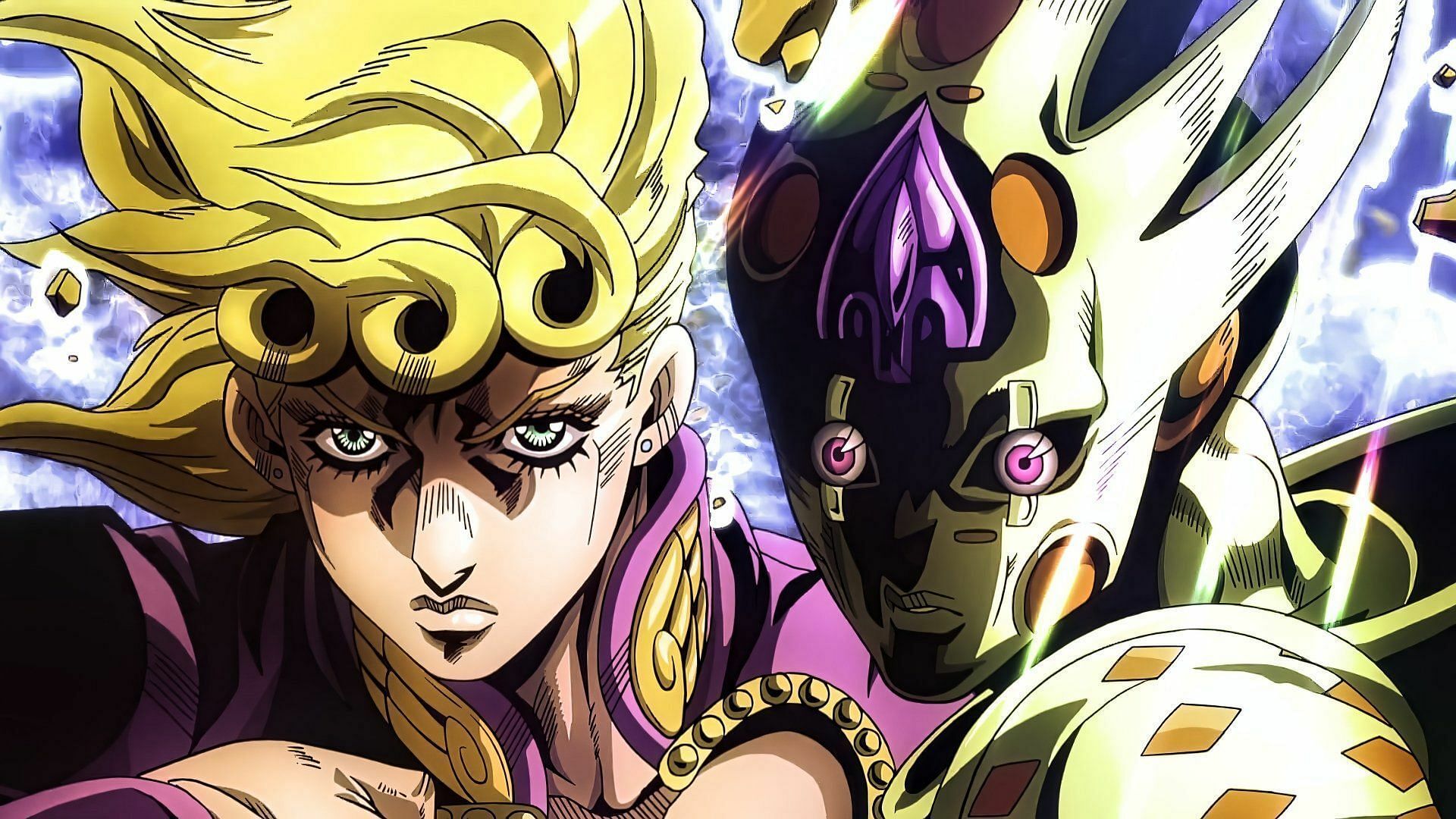 Giorno Giovanna (left) seen with Gold Experience Requiem (right) in the JoJo&#039;s Bizarre Adventure: Golden Wind anime series (Image via David Productions)