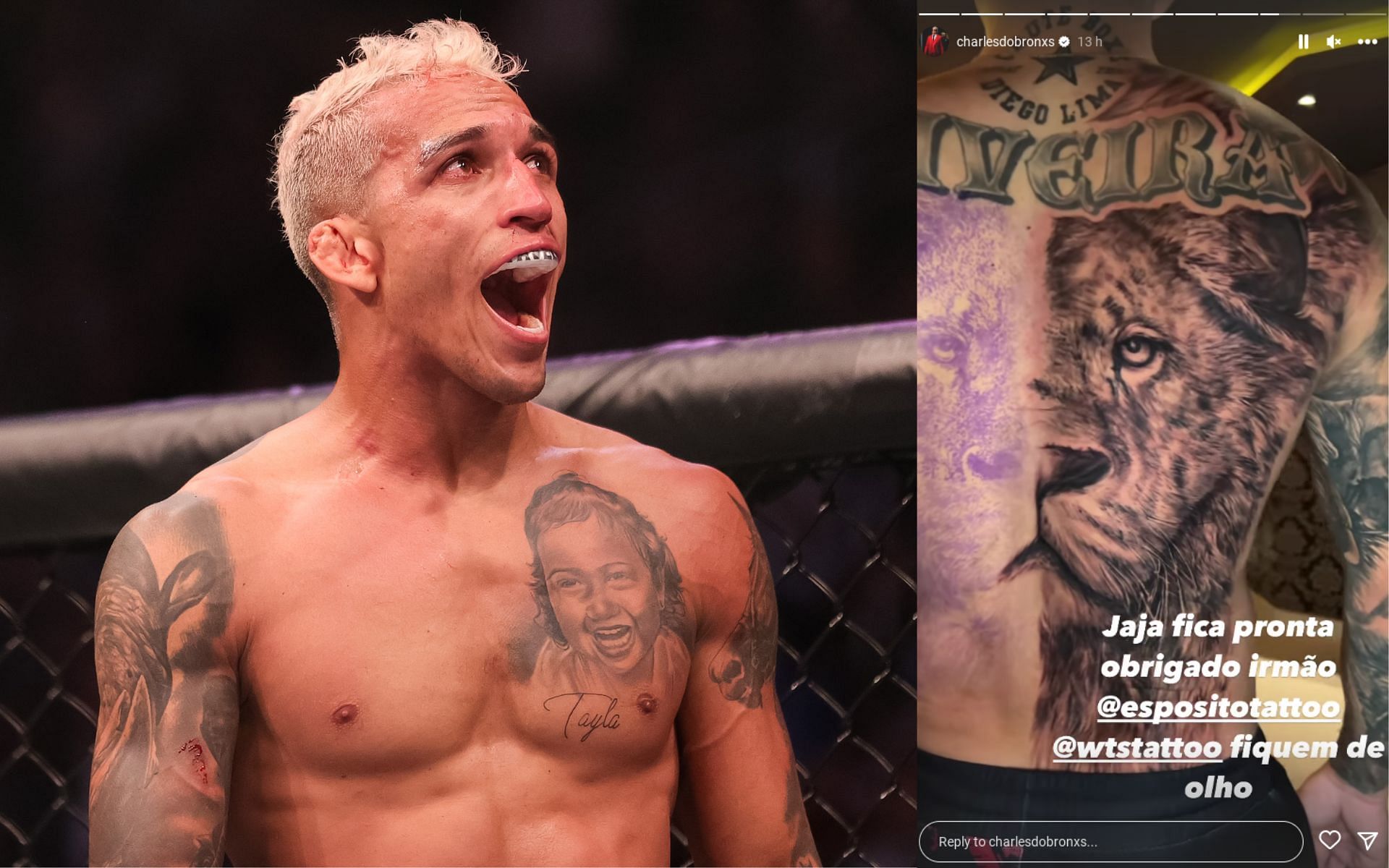 Former UFC champion Charles Oliveira shows off his new back piece tattoo  Photo  BJPenncom