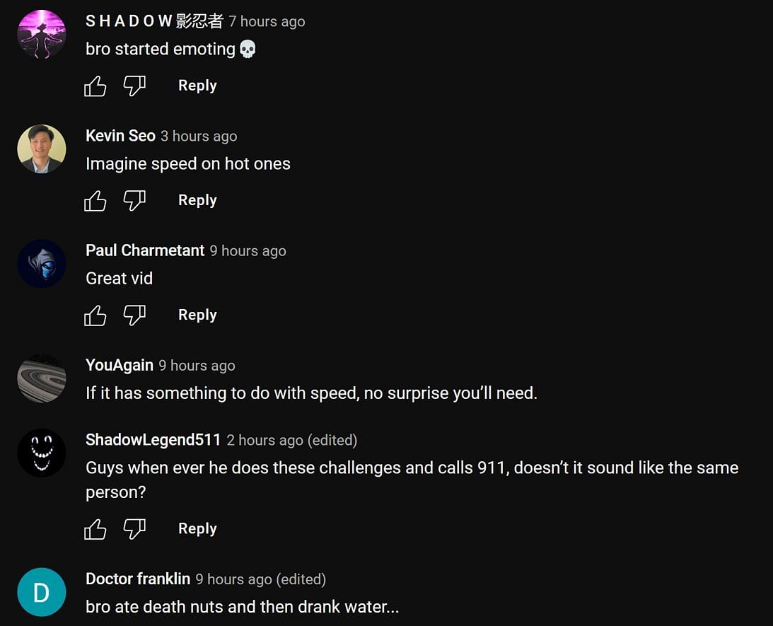 Fans reacting to the streamer doing the Death Nut Challenge (Image via EverythingSpeed/YouTube)