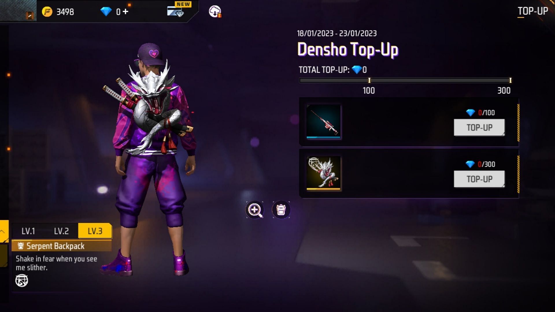 Check out the Densho Top-Up rewards here (Image via Garena)