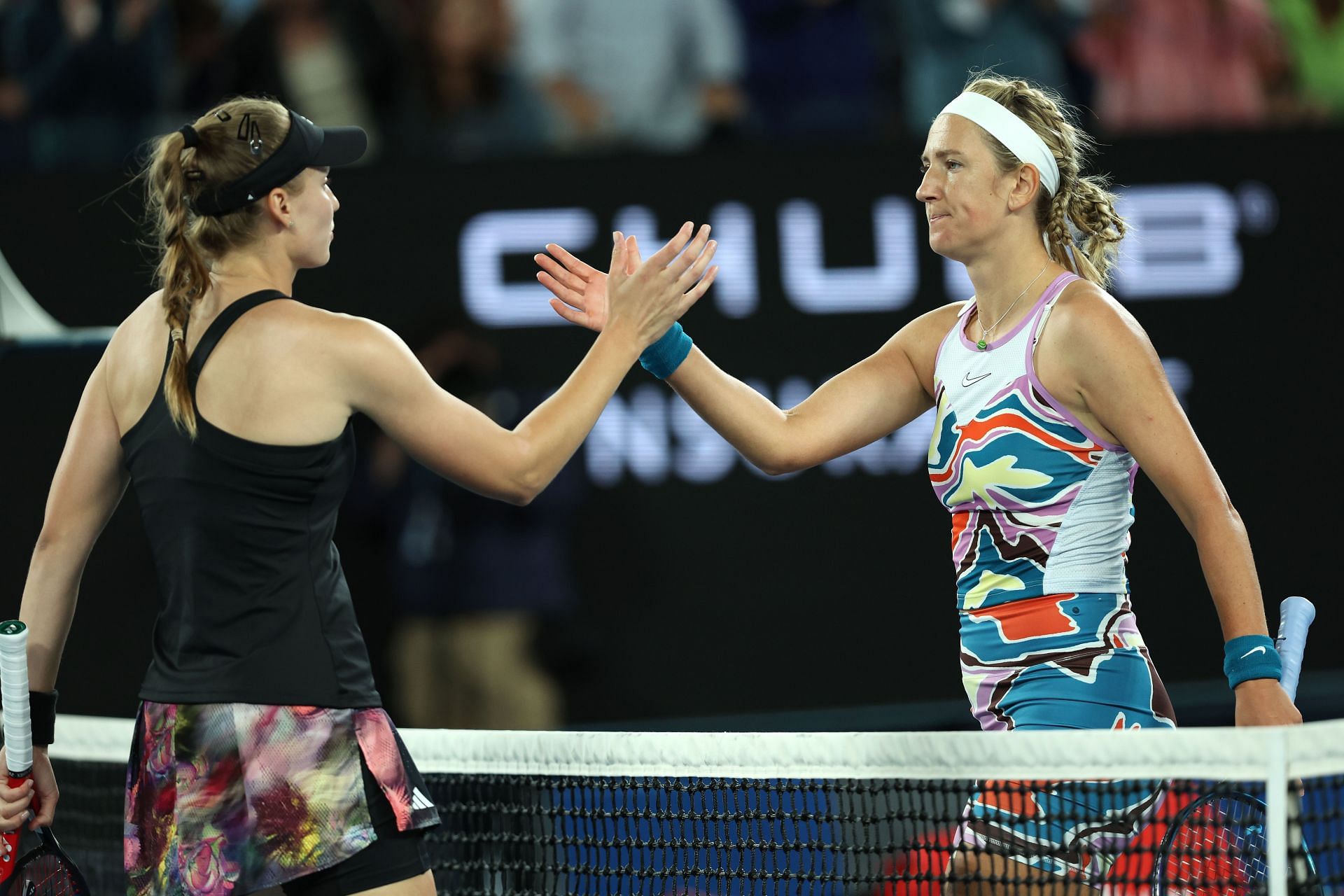 Victoria Azarenka greets Elena Rybakina after their 2023 Australian Open - Day 11