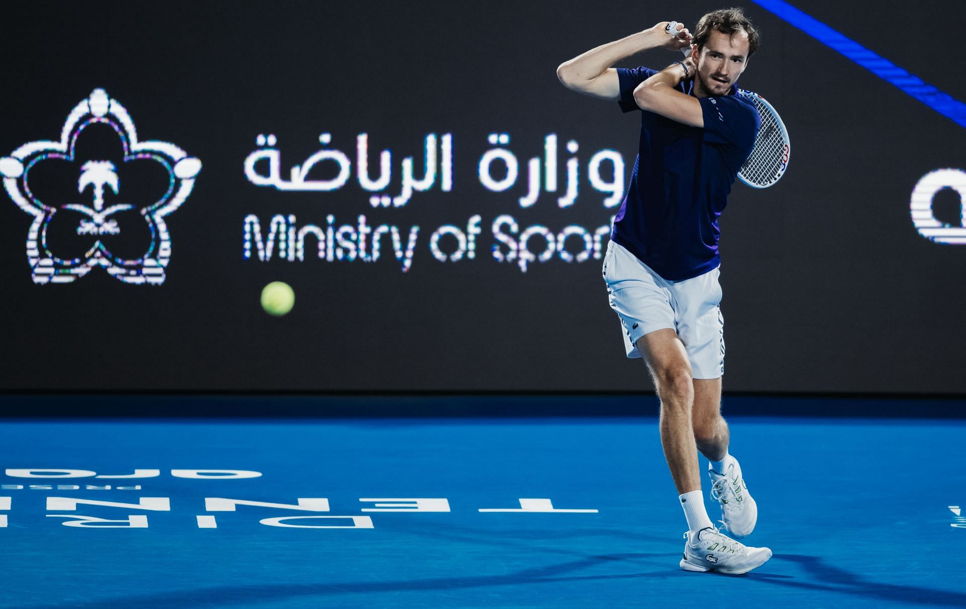 Daniil Medvedev in action during day three of the Diriyah Tennis Cup
