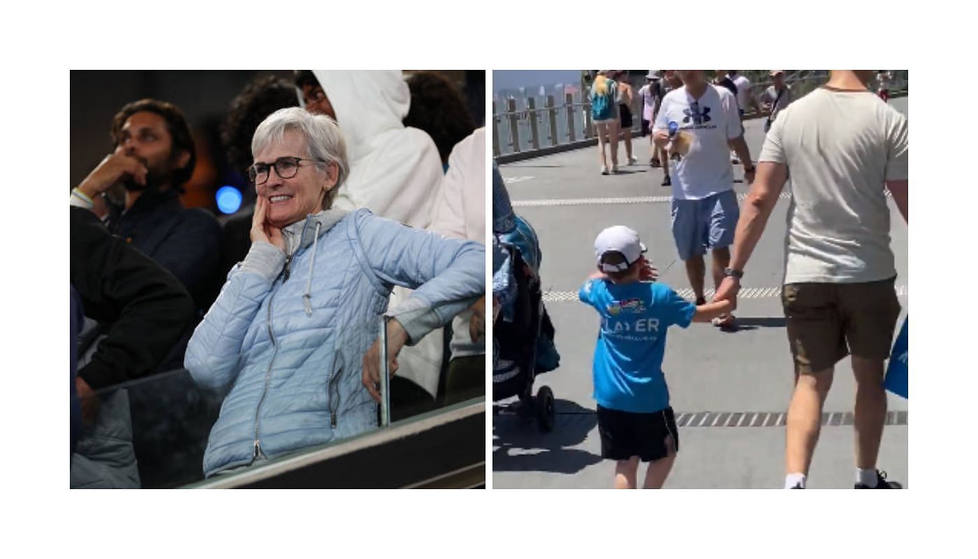 Judy Murray and a child with his father at the Australian Open