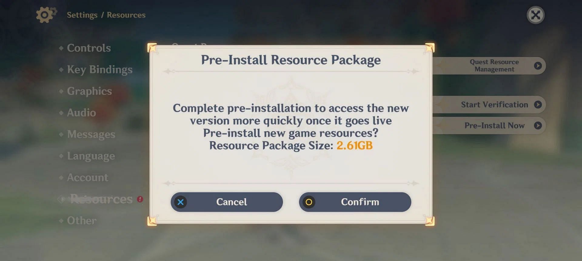 Confirm Pre-Installation Resource Packages (Image via HoYoverse)