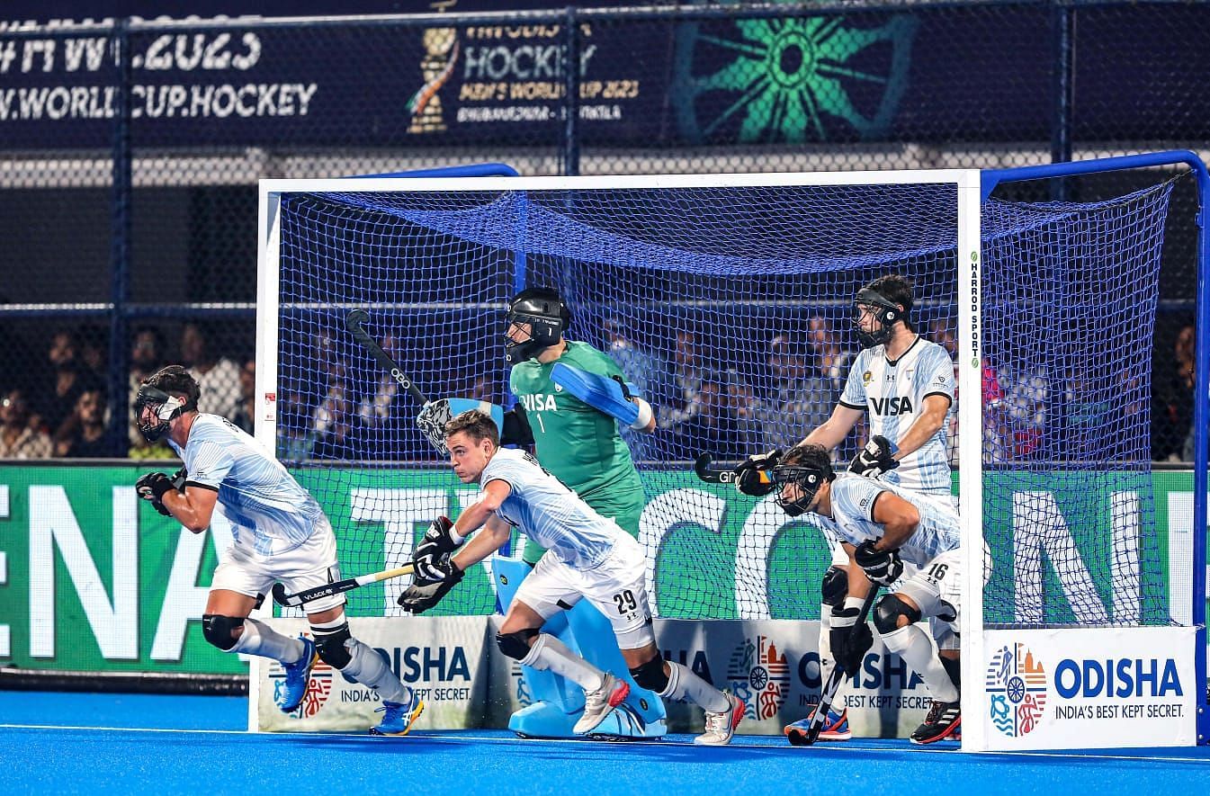 Argentina team in action against Korea in an earlier match (Image Courtesy: Twitter/Hockey India)