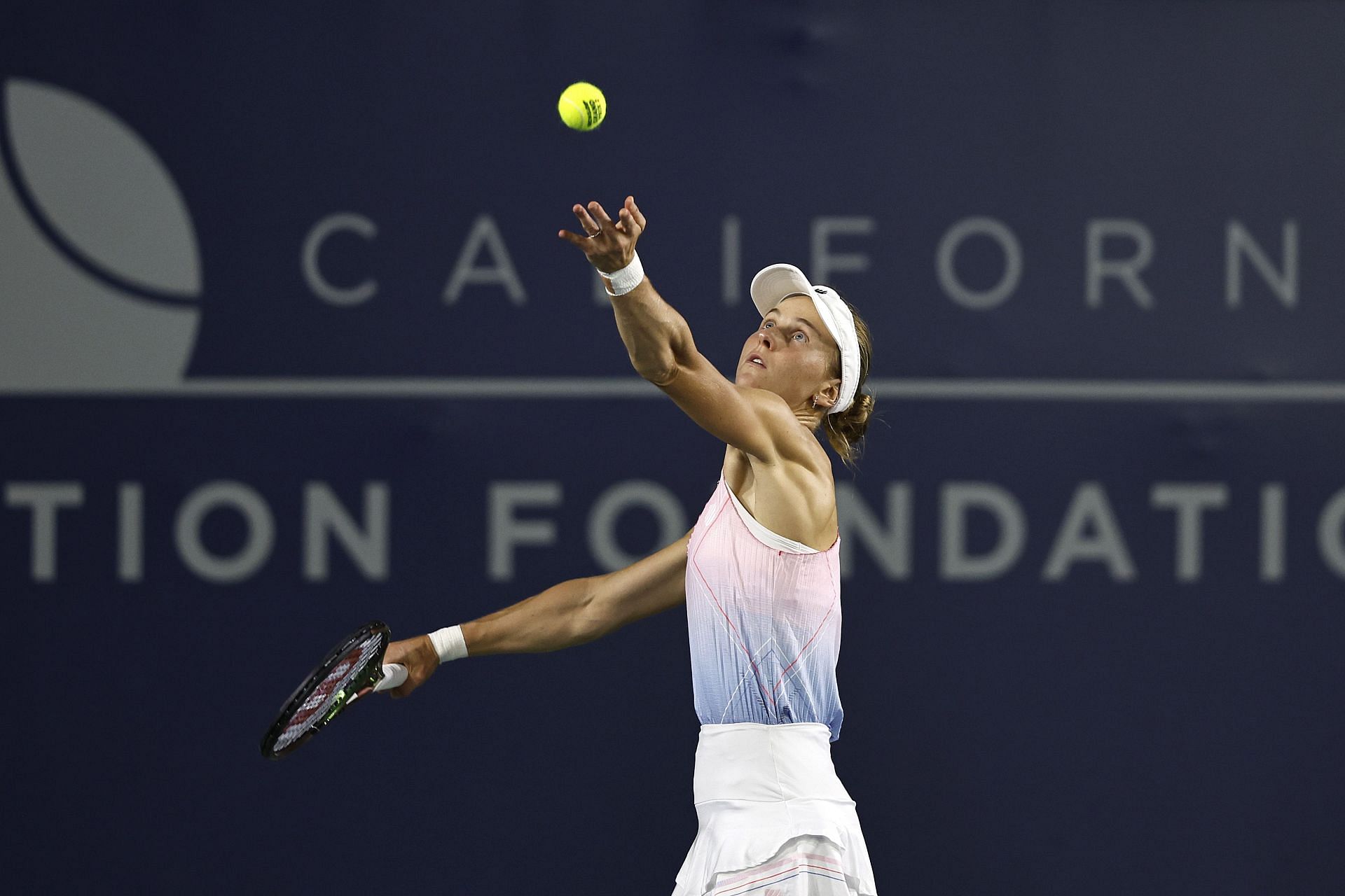 Samsonova serves during the San Diego Open