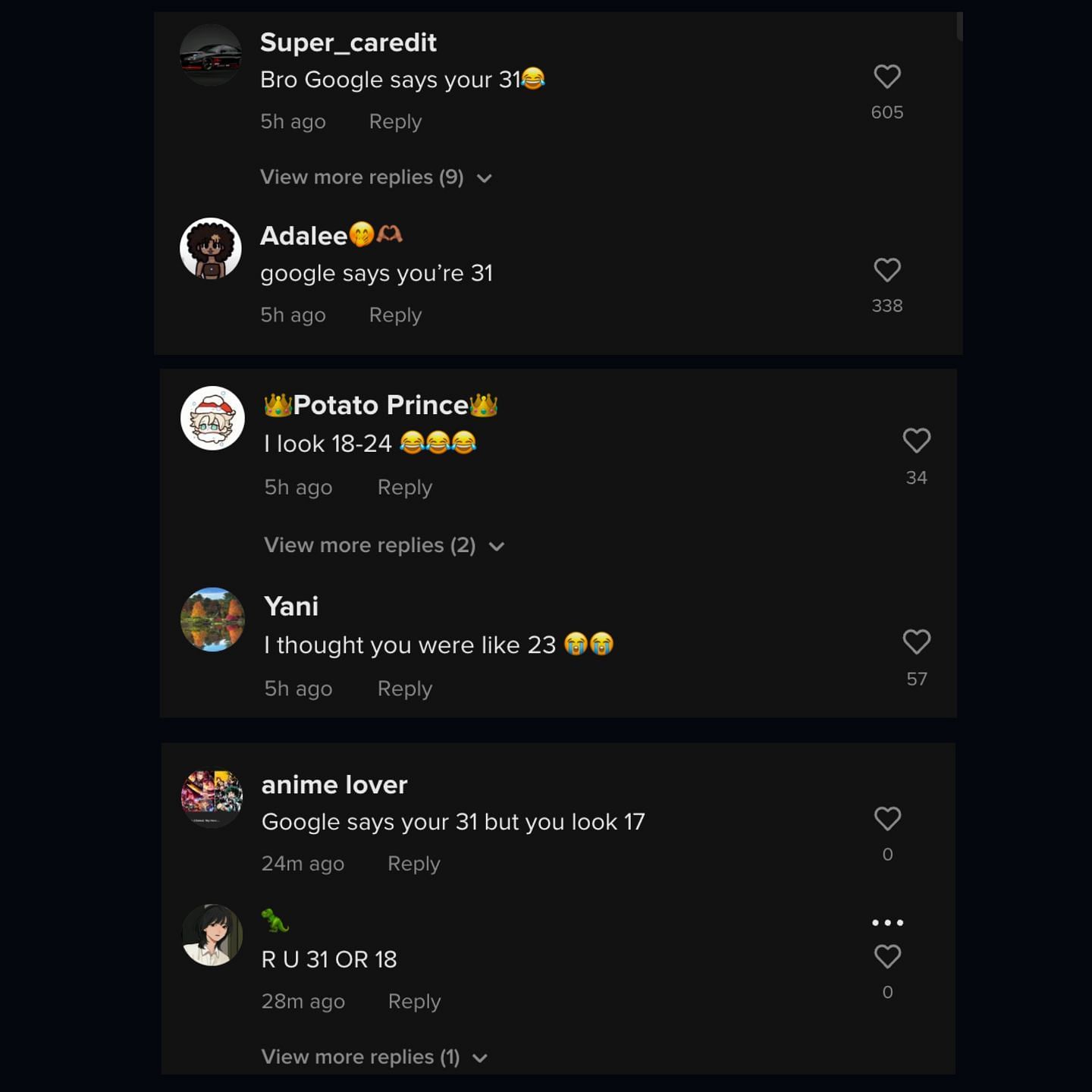 Comments pour in on Justin&#039;s video where people hilariously commented on his age. (Image via TikTok)