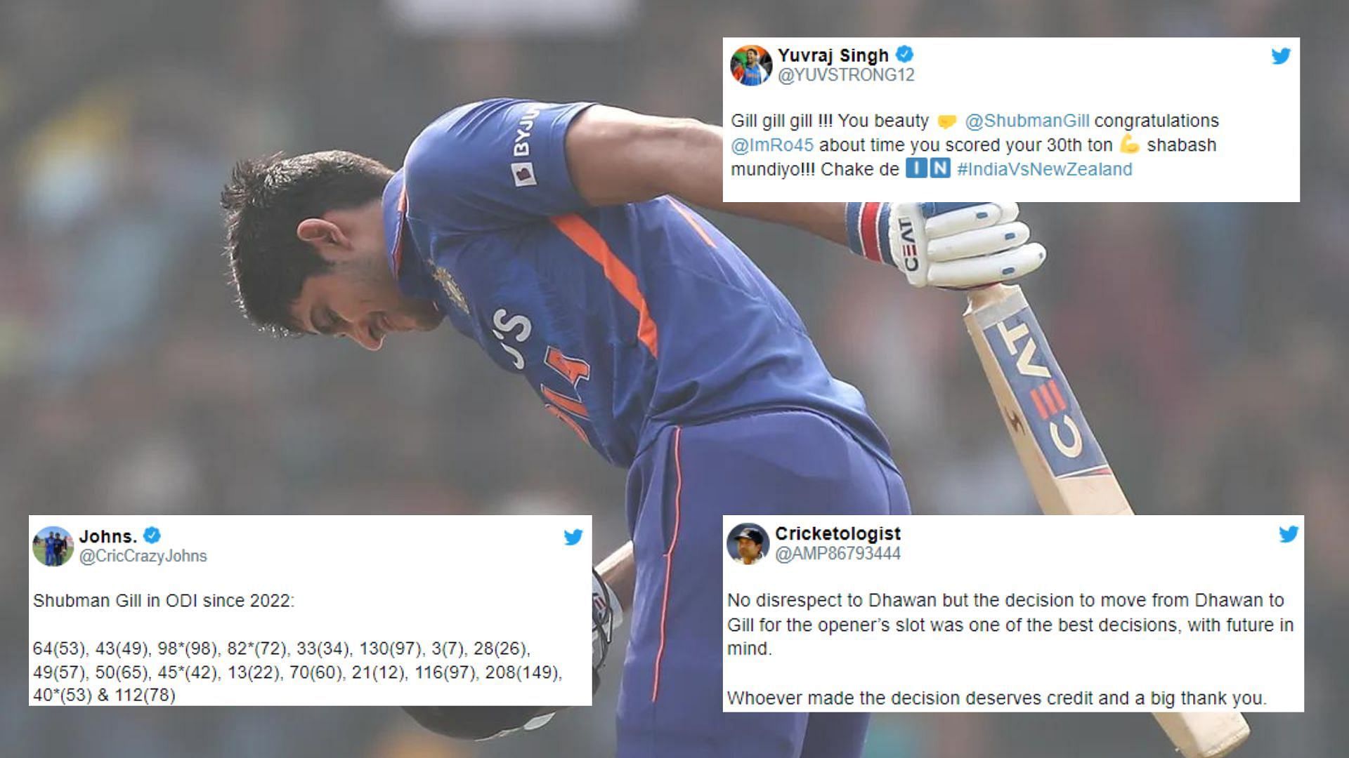 Shubman Gill with his iconic celebration after his fourth ODI hundred. (P.C.:BCCI)