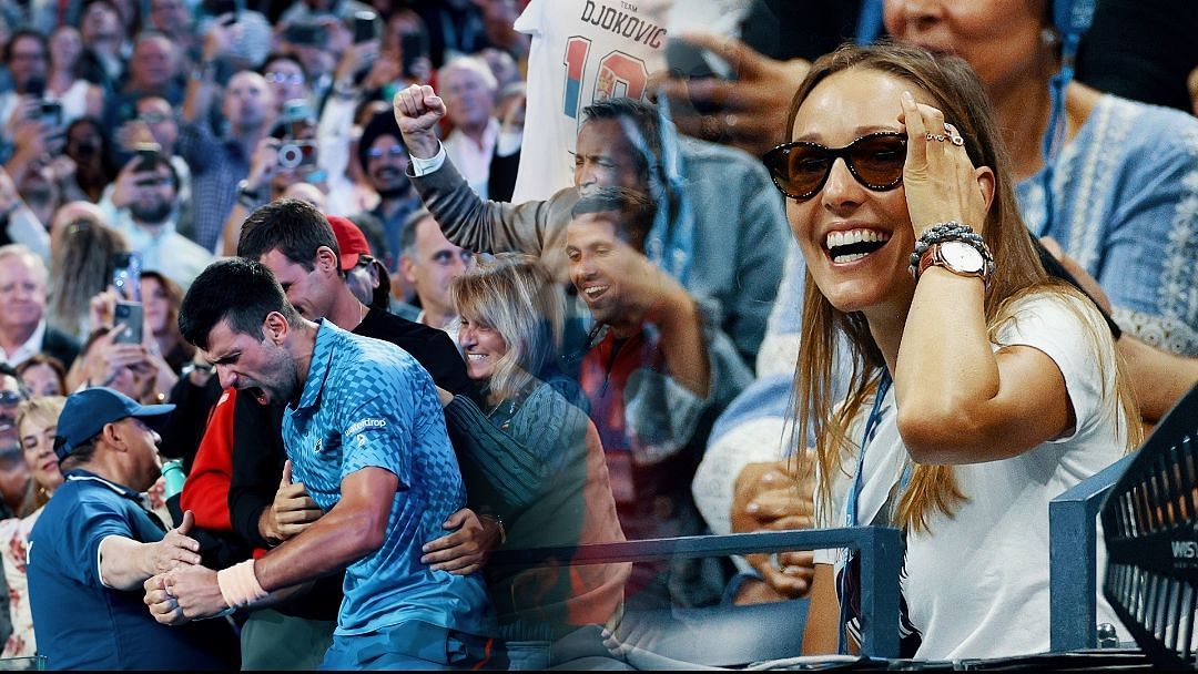 Jelena Djokovic reacts to her husband