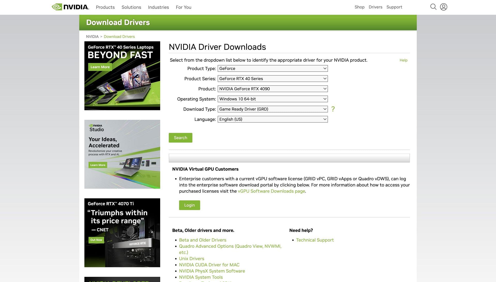 Downloading Nvidia Drivers (Image via Nvidia)