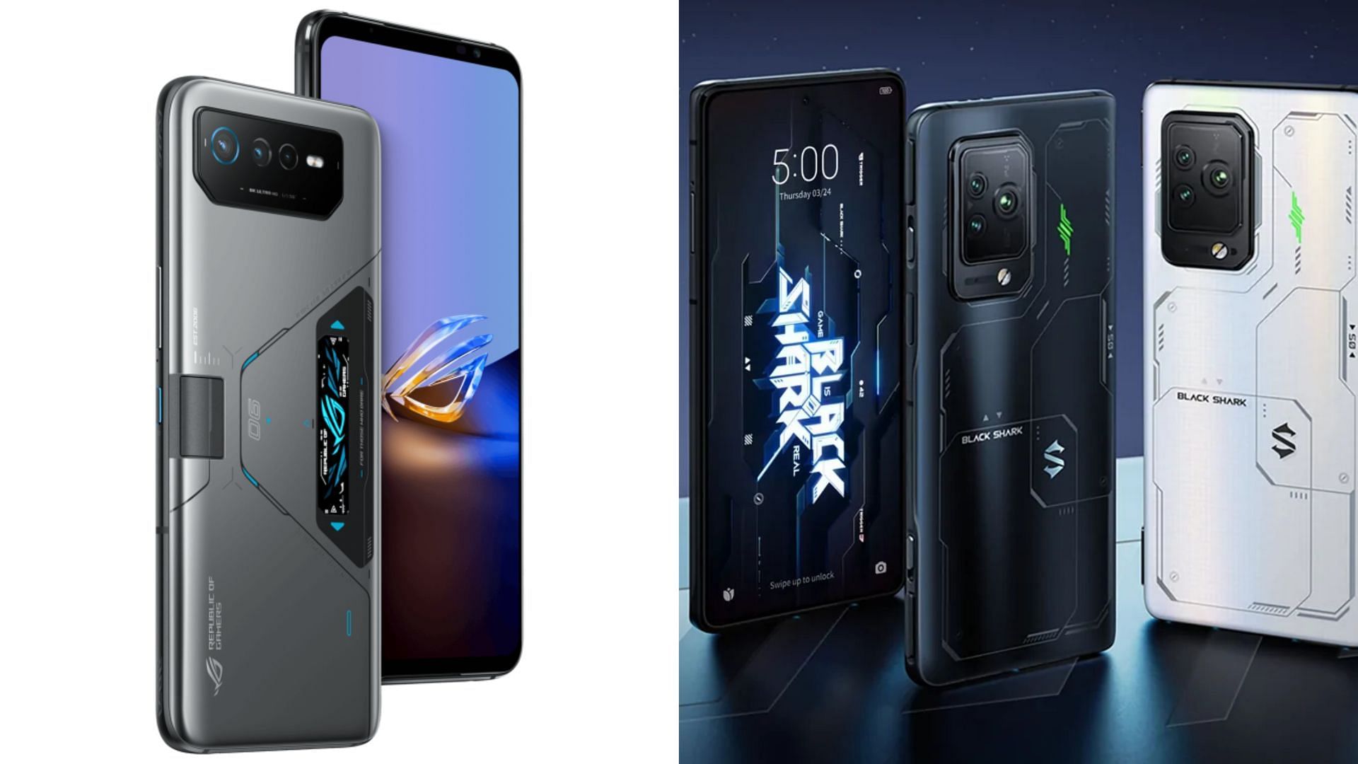 The better choice, ROG Phone 6D Ultimate or Black Shark 5 Pro? (Image by Asus and Xiaomi)