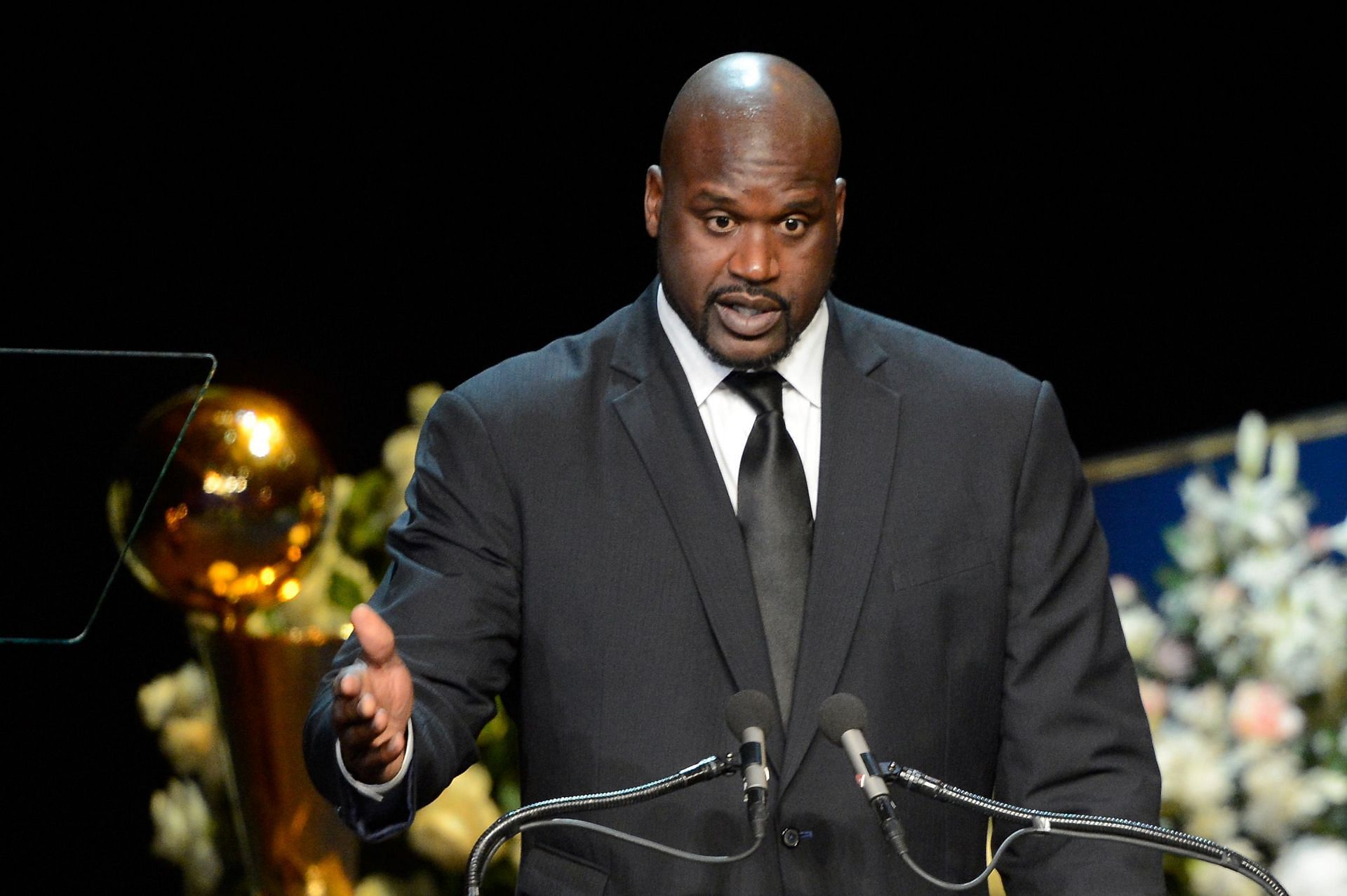 Shaquille O&#039;Neal at the Memorial Service For LA Lakers Owner Dr. Jerry Buss