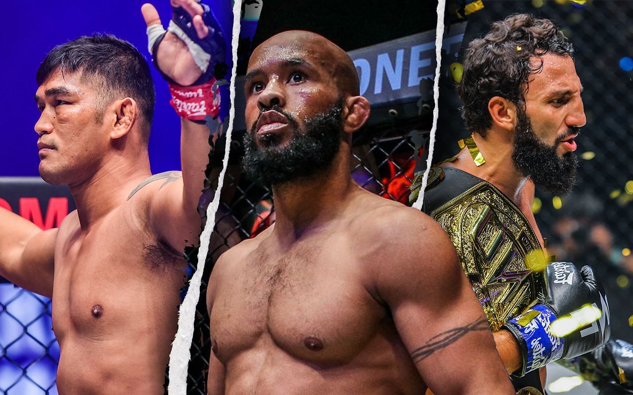 From left to right: Aung La N Sang, Demetrious Johnson, and Chingiz Allazov. | Photo by ONE Championship