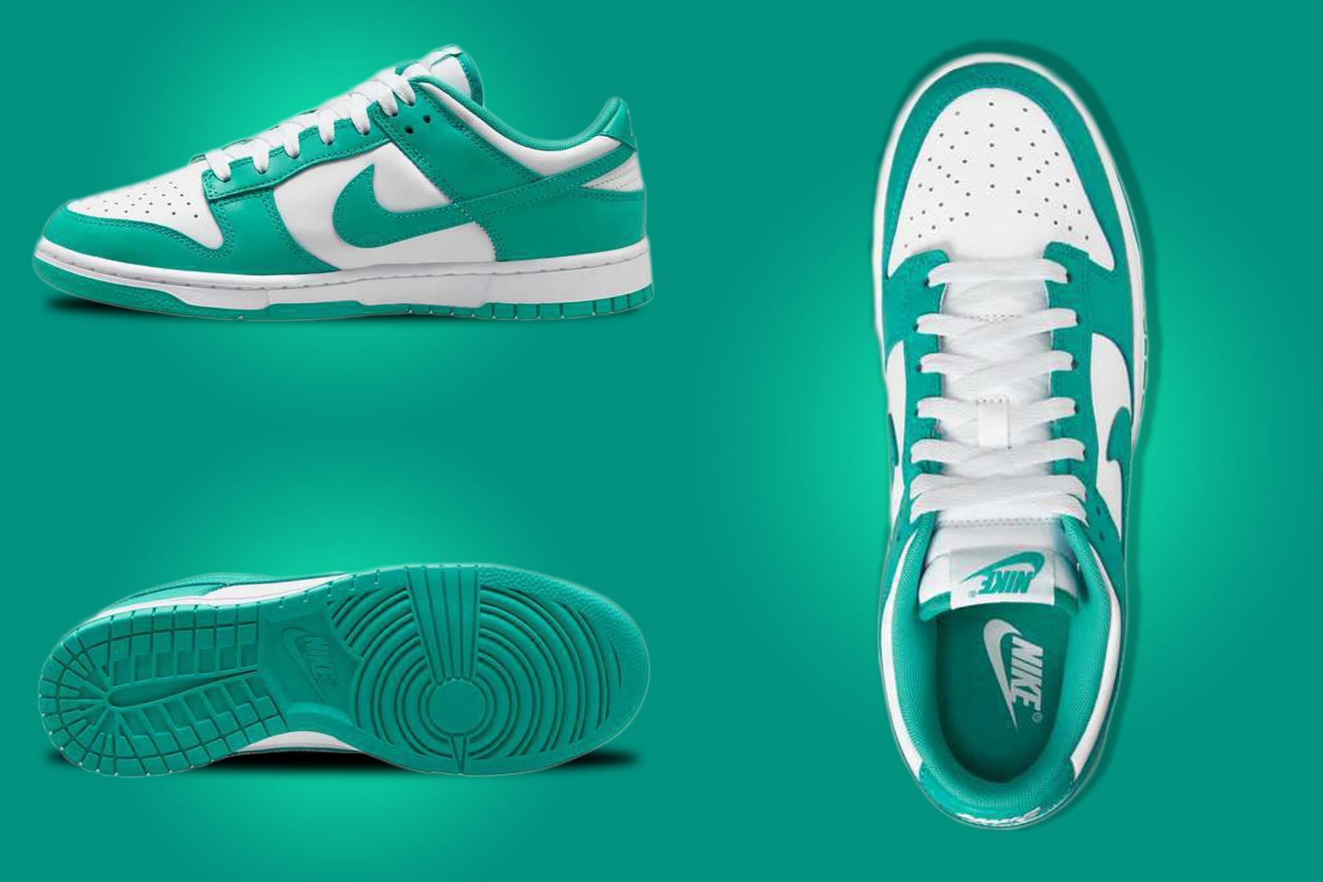 The upcoming Nike Dunk Low &quot;Clear Jade&quot; sneakers follow the traditional two-toned color scheme (Image via Sportskeeda)