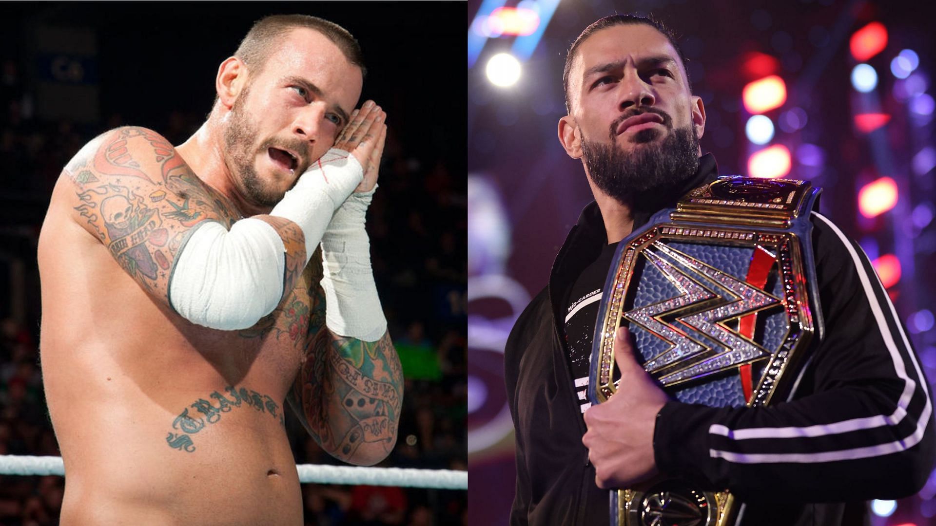 CM Punk (left); Roman Reigns (right)