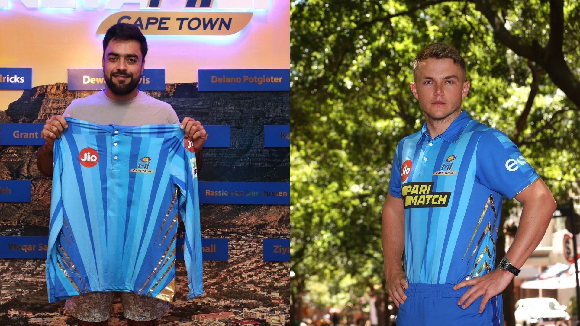 MI Cape Town have some world-class overseas stars like Rashid Khan (L) and Sam Curran (P.C.:Twitter)