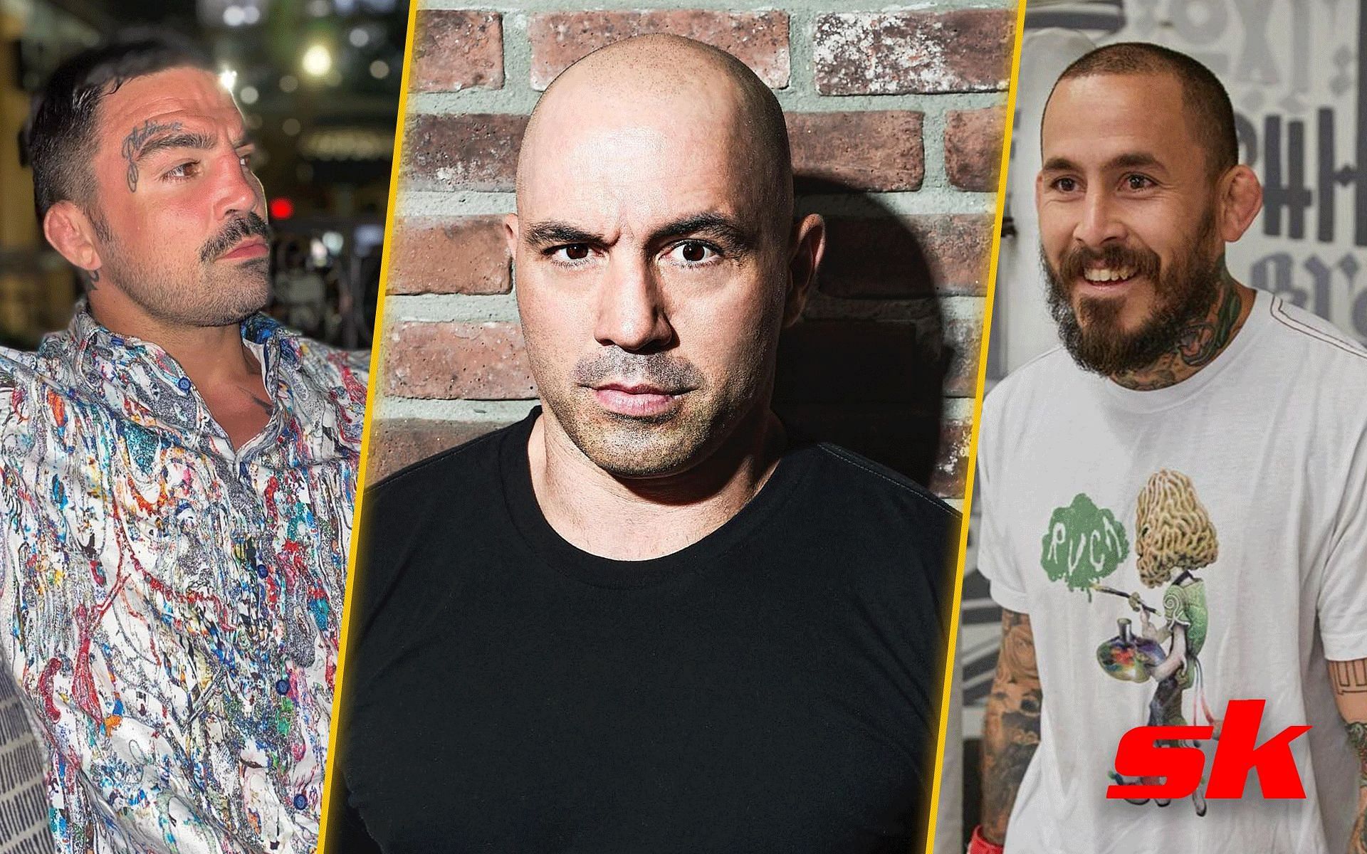 Mike Perry (left), Joe Rogan (centre), 