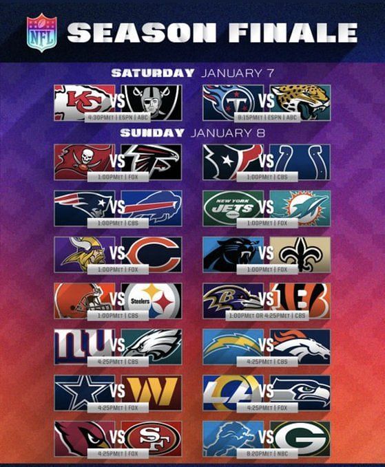 Adam Caplan on Twitter: Revised #NFL Week 18 schedule   / Twitter