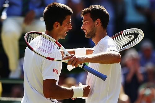 Novak Djokovic (L) and Grigor Dimitrov