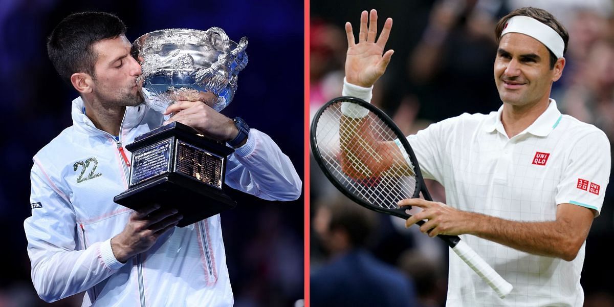 Roger Federer congratulates Novak Djokovic after Australian Open win.