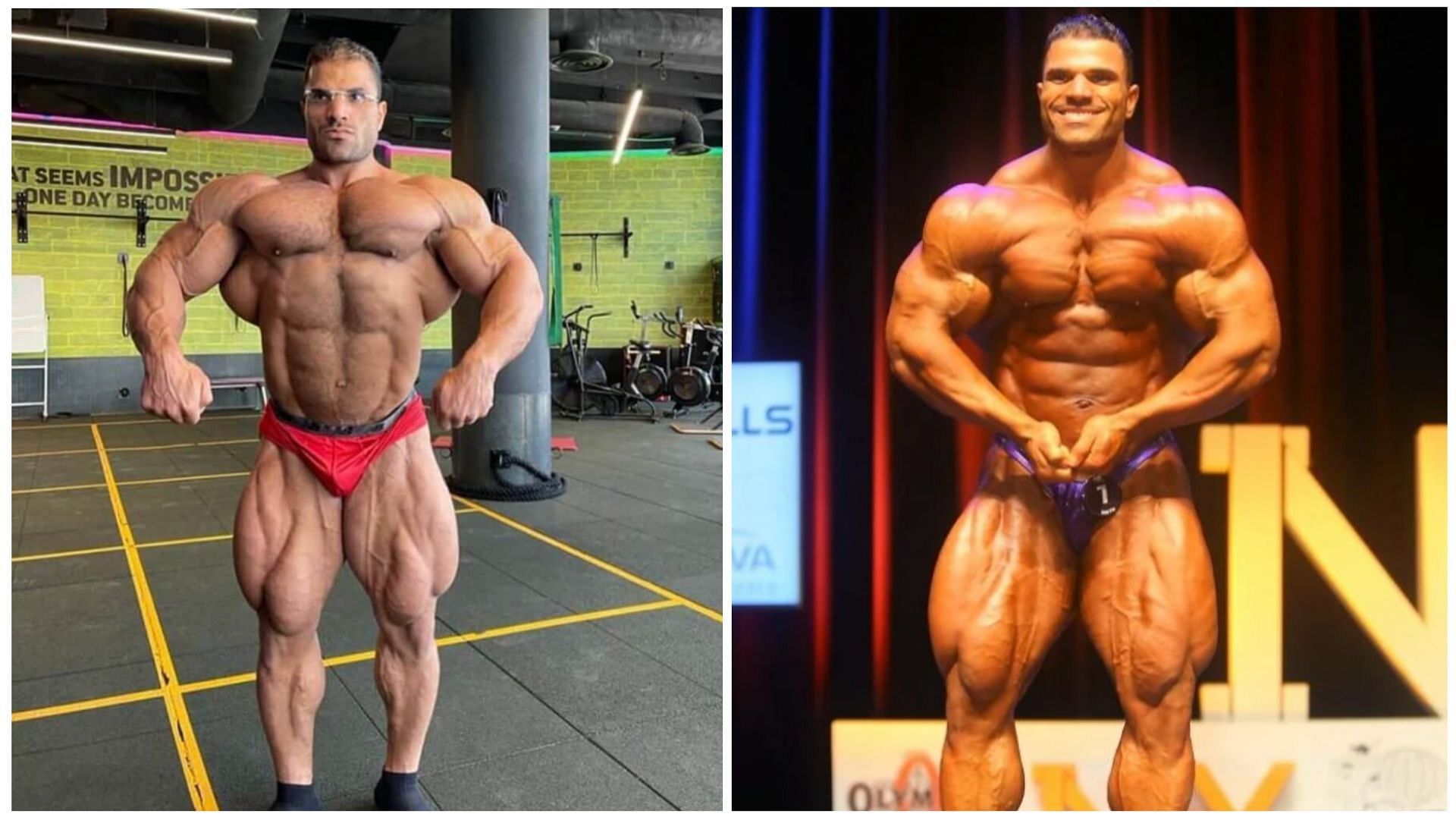 Hassan Mostafa flexing his muscular body