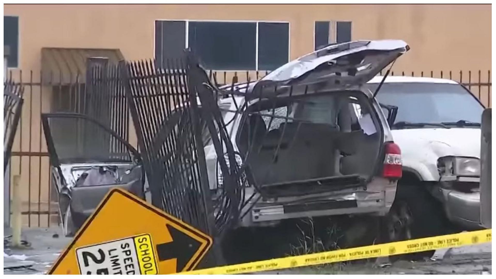 A Mercedes Sedan crashed into the SUV with 4 people in it, (Image via FOX 11 Los Angeles/YouTube)