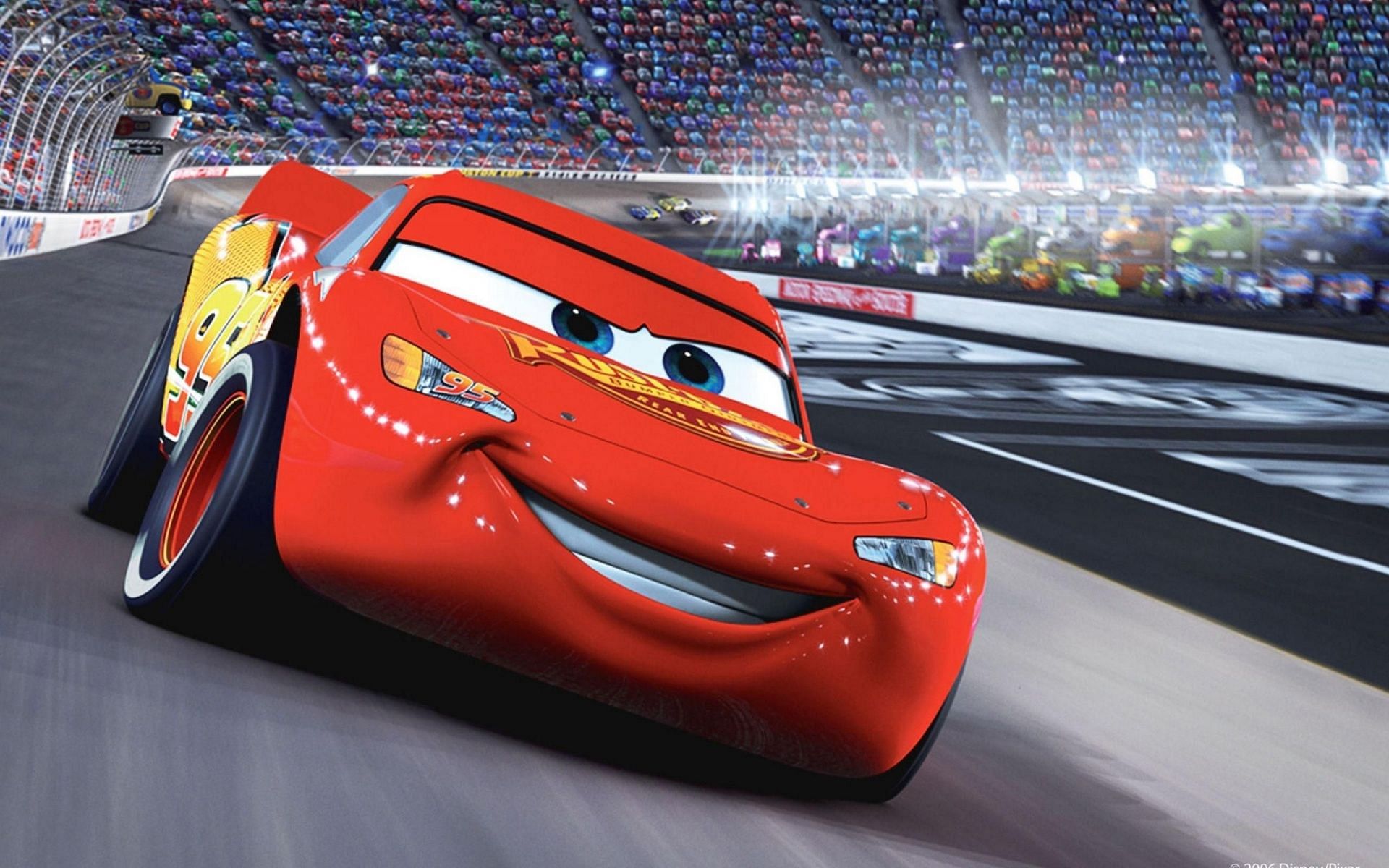 Lightning McQueen from the animated Disney movie CARS, based around the story of an anthropomorphic NASCAR.