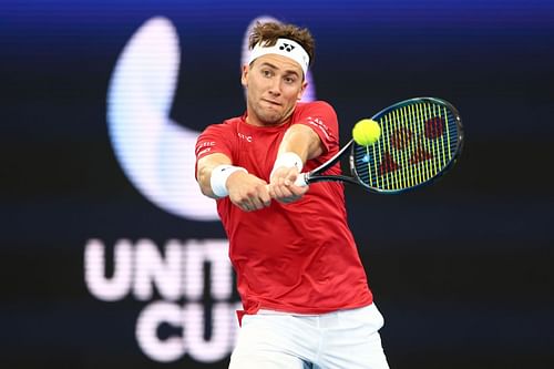 Casper Ruud in action at the 2023 United Cup in Brisbane