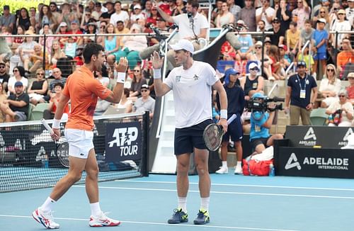 Vasek Pospisil with the Serbian star at the 2023 Adelaide International 1.