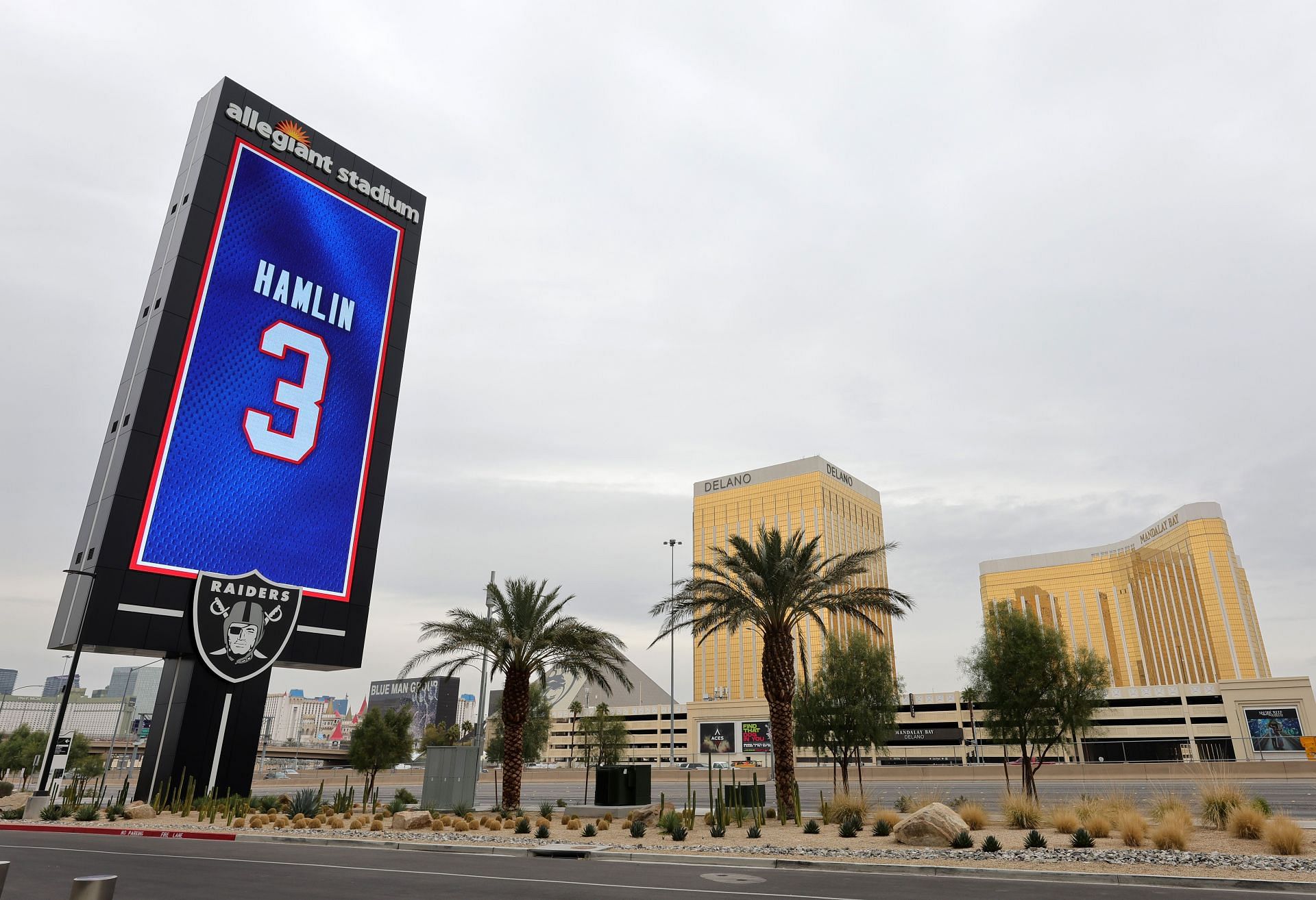 Allegiant Stadium Video Board Lit Up In Support Of Hospitalized Buffalo Bills Player Damar Hamlin