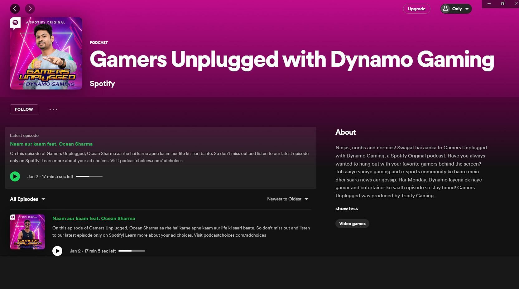 The new episode of Gamers Unplugged (Image via Spotify)
