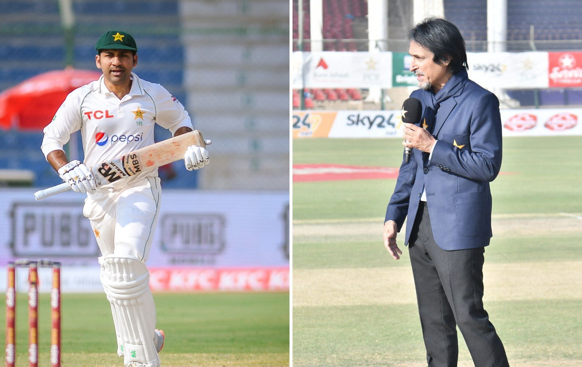 Sarfaraz Ahmed (L) and Ramiz Raja (R). (Pics: Twitter)