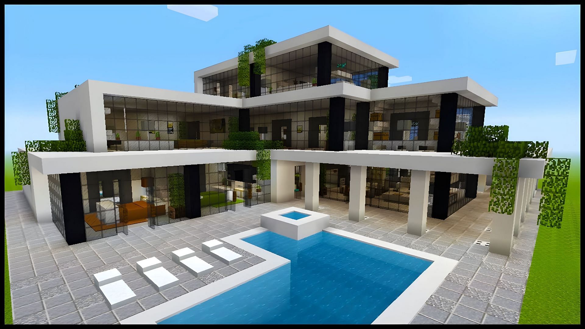 Modern minecraft house with swimming pool