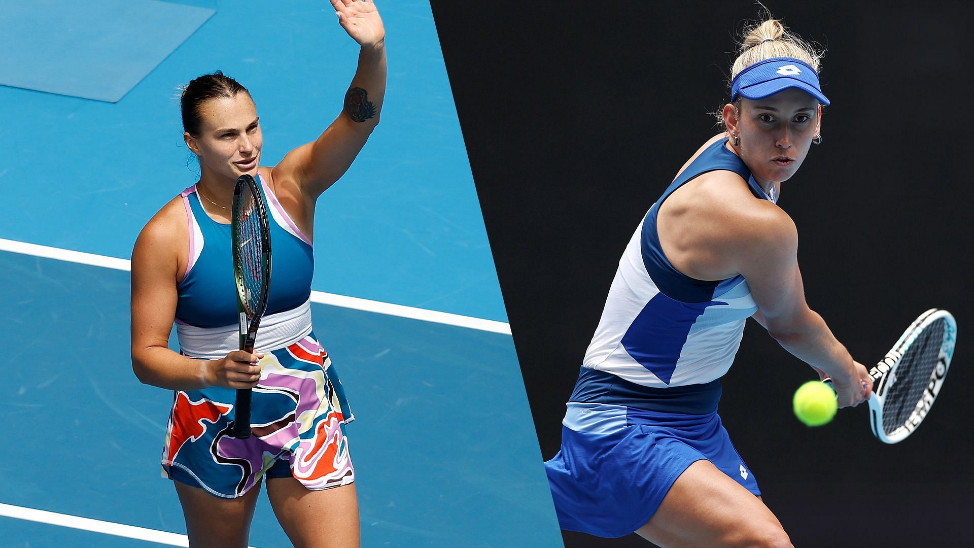 Aryna Sabalenka (L) and Elise Mertens.