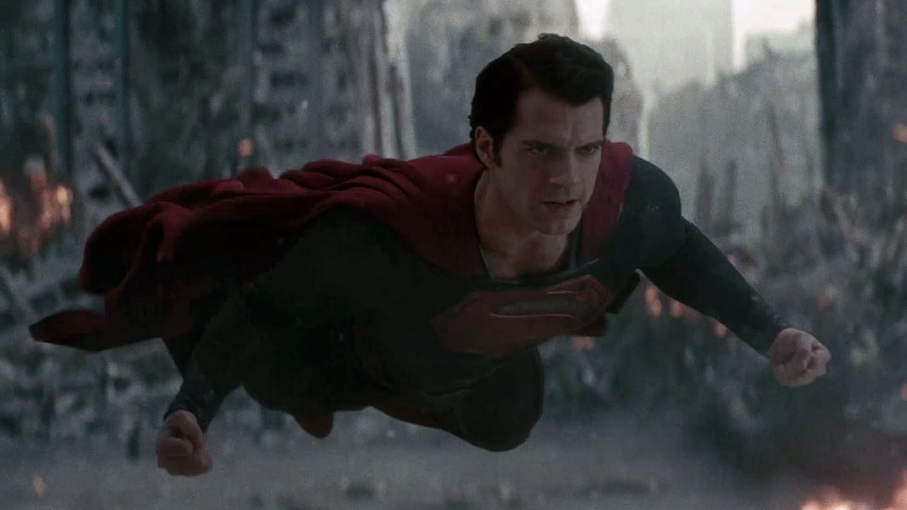 Superman, with his cape flowing behind him, engages in an epic final battle to save the world (Image via Warner Bros)