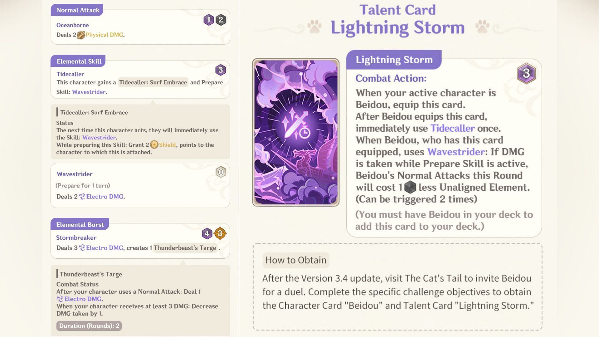 About Beidou&#039;s character &amp; talent card (Image via Genshin Impact)